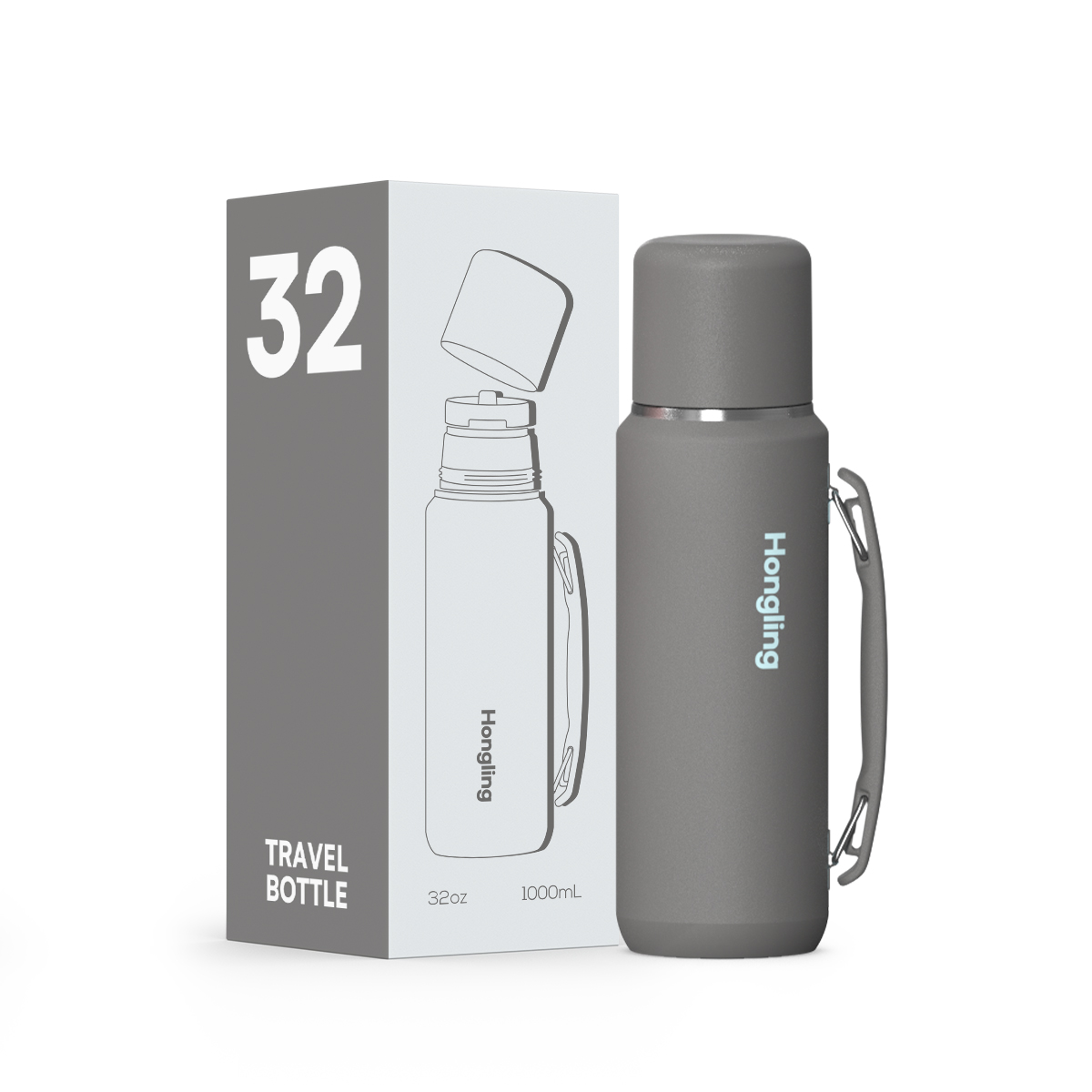 HonglingTravel water bottle OEM & ODM Available Insulated Shaved Water Bottle with Silicone Ring & Rotate Cap Durable Thermos Outdoor Adventure