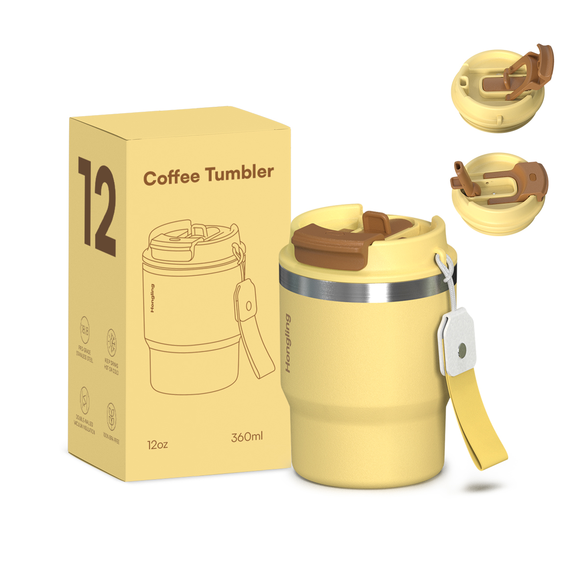 Stainless Steel Eco-Friendly Vacuum Insulated Tumbler with 2-in-1 Lid Rope Straw Coffee Mug Water Bottle Manufacturer Travel Mug Stainless Steel Insulated with Leak and Spill Proof Lid Fits Standard Cup Holders