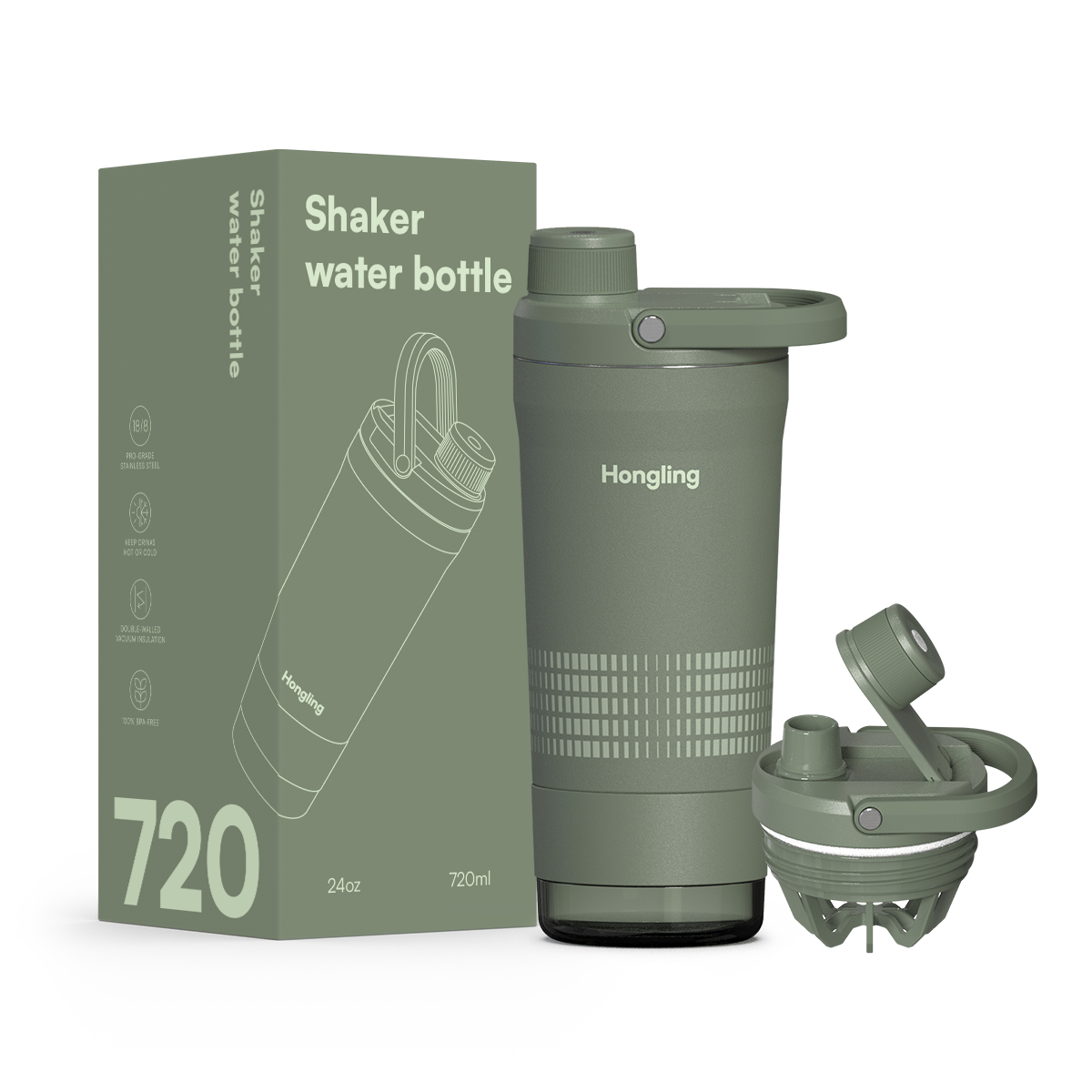 Hongling Water bottle Shaker bottle Leak Proof Design BPA Free Insulated stainless steel water bottle manufacturer 
