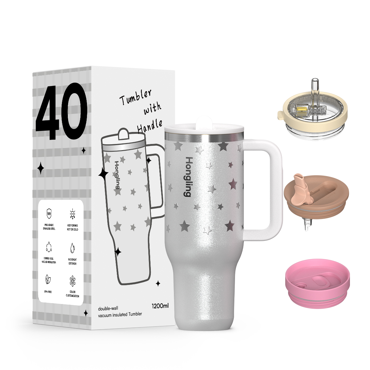 Hongling ODM Wholesale Customized Logo Eco-Friendly Durable Double Wall Vacuum Insulated Stainless Steel Tumbler With Handle