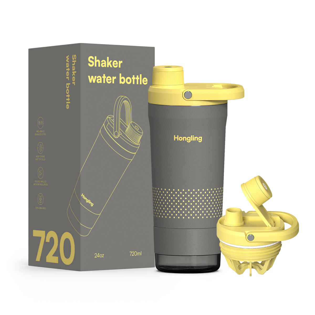 Hongling Water bottle Shaker bottle Leak Proof Design BPA Free Insulated stainless steel water bottle manufacturer 