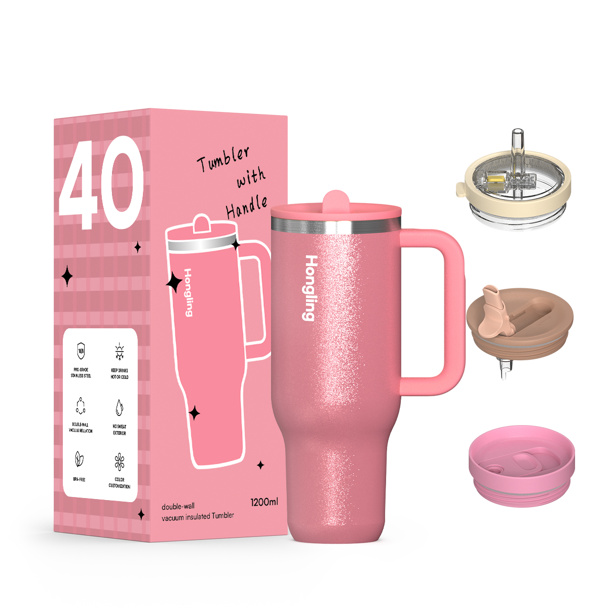Hongling ODM Wholesale Customized Logo Eco-Friendly Durable Double Wall Vacuum Insulated Stainless Steel Tumbler With Handle