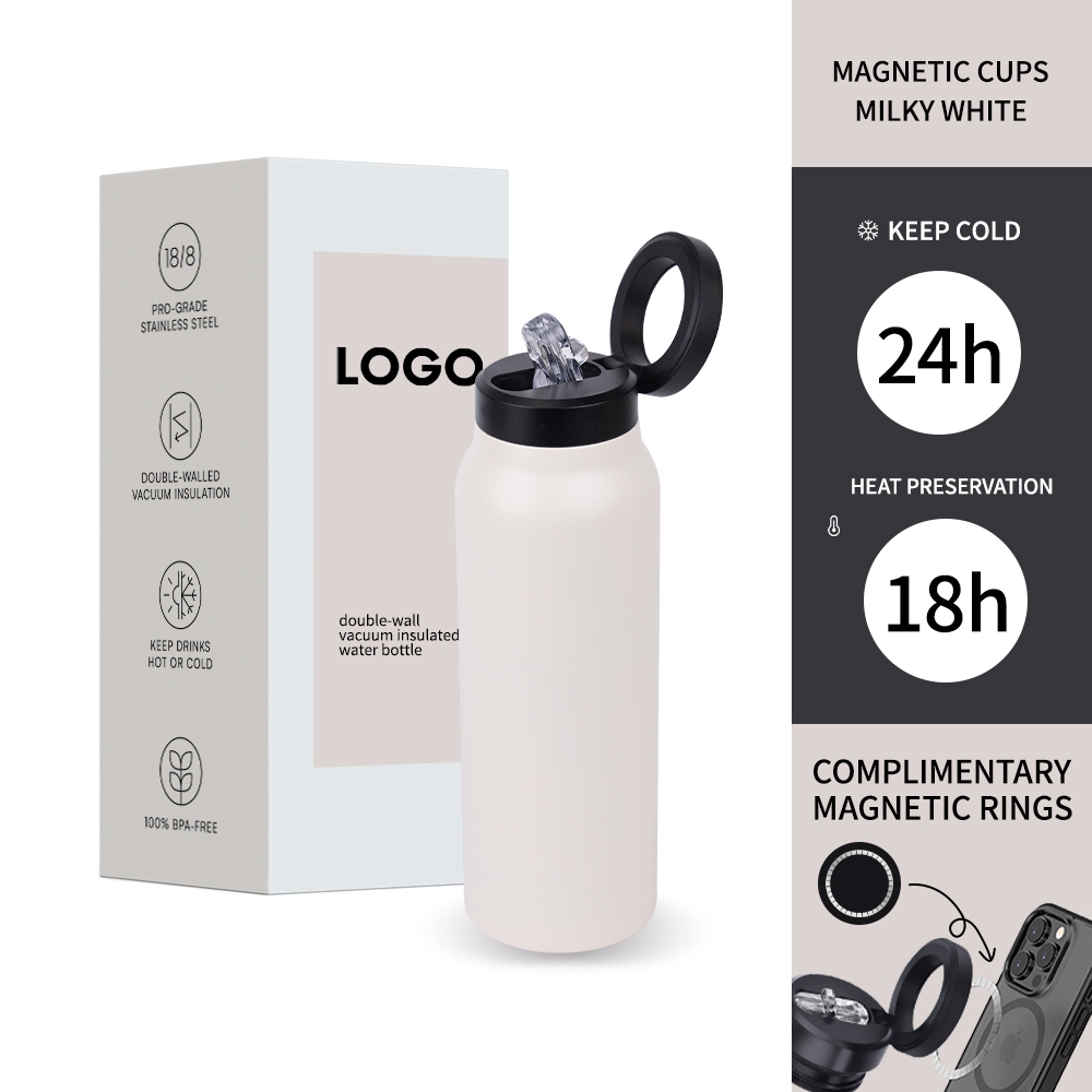 Insulated Water Bottle - MagSafe Compatible Water Bottle With Magnetic Phone Holder - Stainless Steel Water Bottle With Tripod Phone Mount - Hot 18H, Cold 24H, 360° Rotate - 24oz