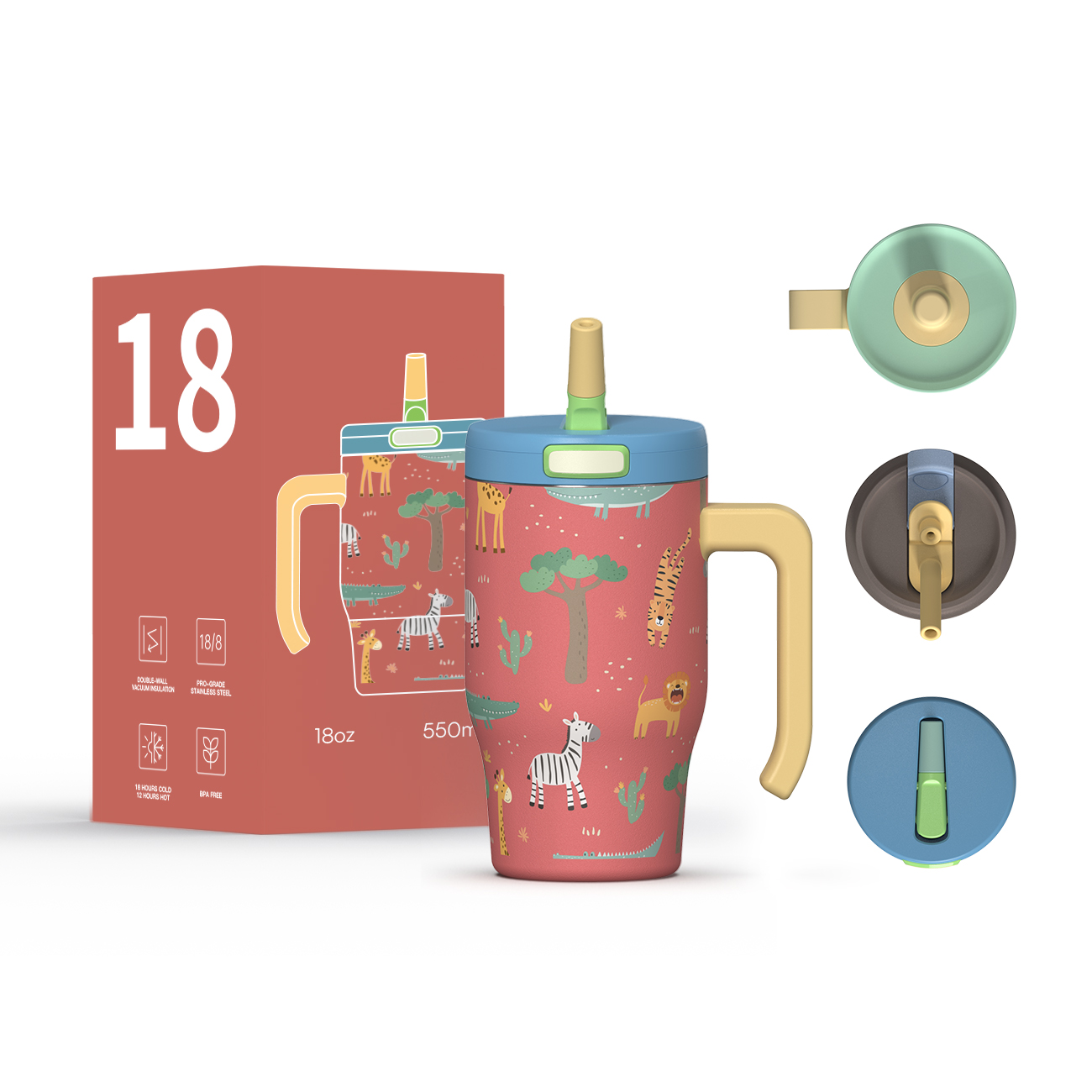 Whloesale water bottle Customized Logo and Color Tumbler with Ergonomic Handle Kids Tumbler 18oz 25oz with Silicone Straw Loop Lids Keep Hot and Cold