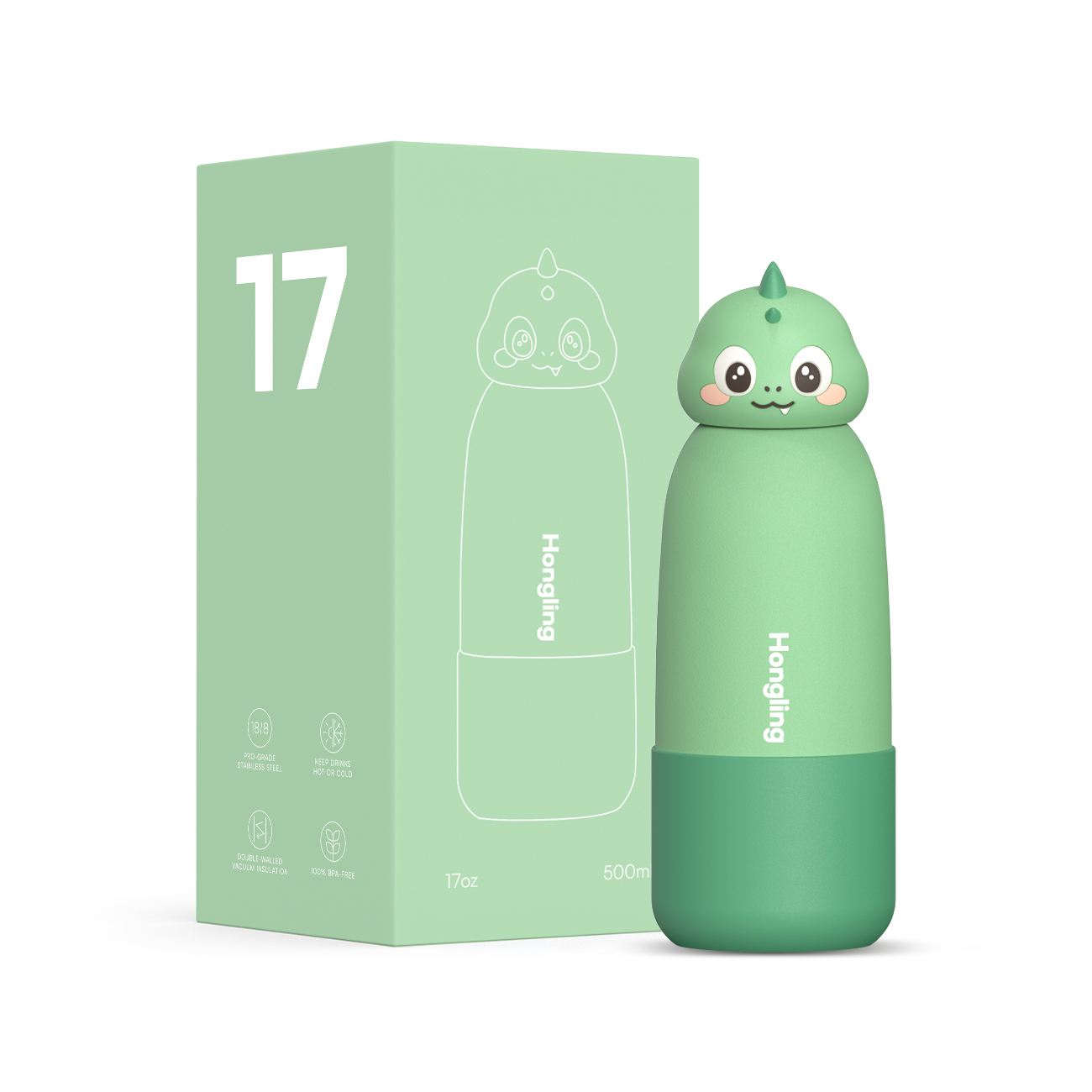 Hong Ling  Vacuum Insulated Stainless Steel Tumbler With silicone character head 2025 Trending Flask Mug Water Bottle BPA Free kids water bottle 