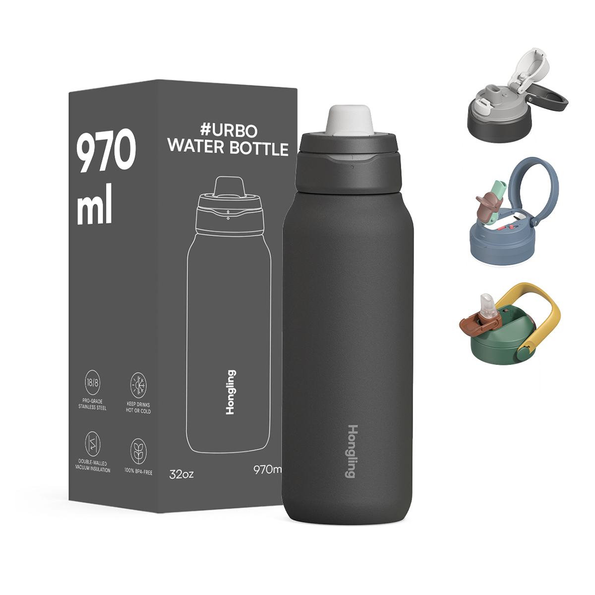 Patented Detachable Twist Duo Lid Water Bottle | 100% Easy Clean & Multi-Lid Interchangeable System