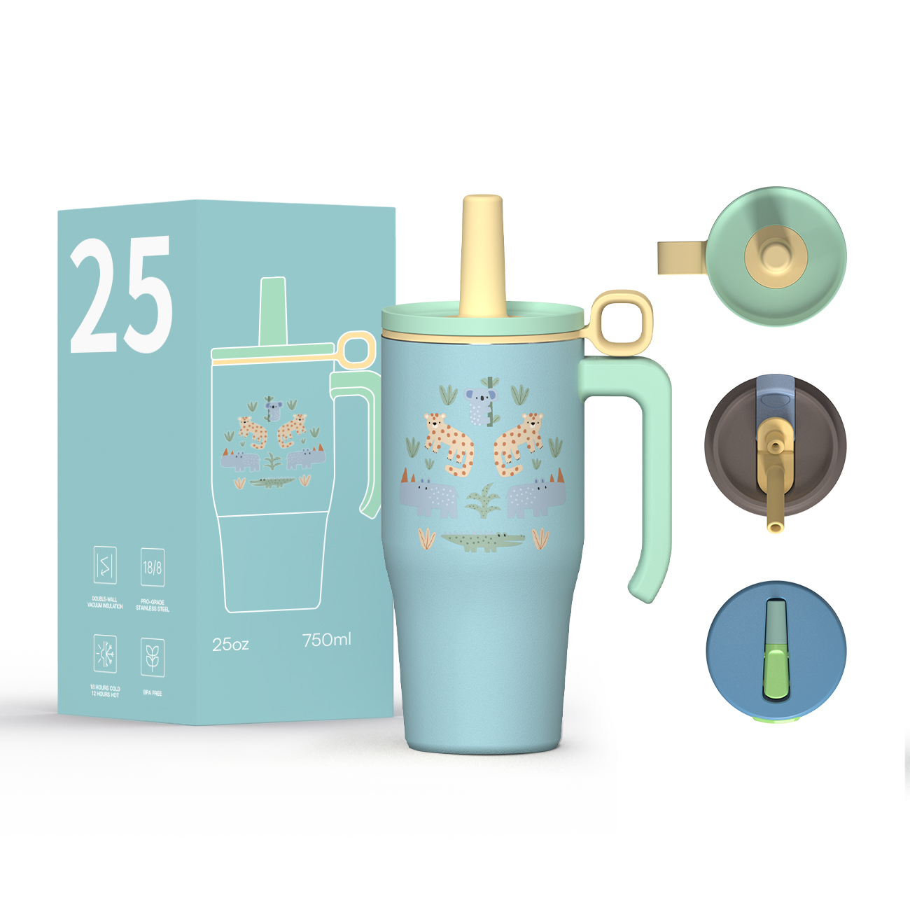 Whloesale water bottle Customized Logo and Color Tumbler with Ergonomic Handle Kids Tumbler 18oz 25oz with Silicone Straw Loop Lids Keep Hot and Cold