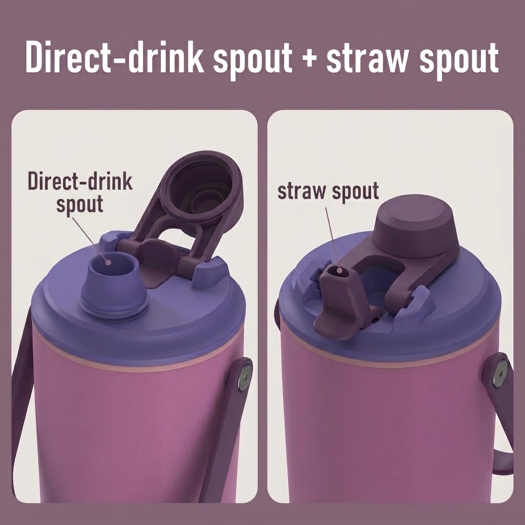 Custom 2-in-1 Dual Lid Stainless Steel Water Bottle Wholesale - Direct Drink & Straw Spout OEM Manufacturer