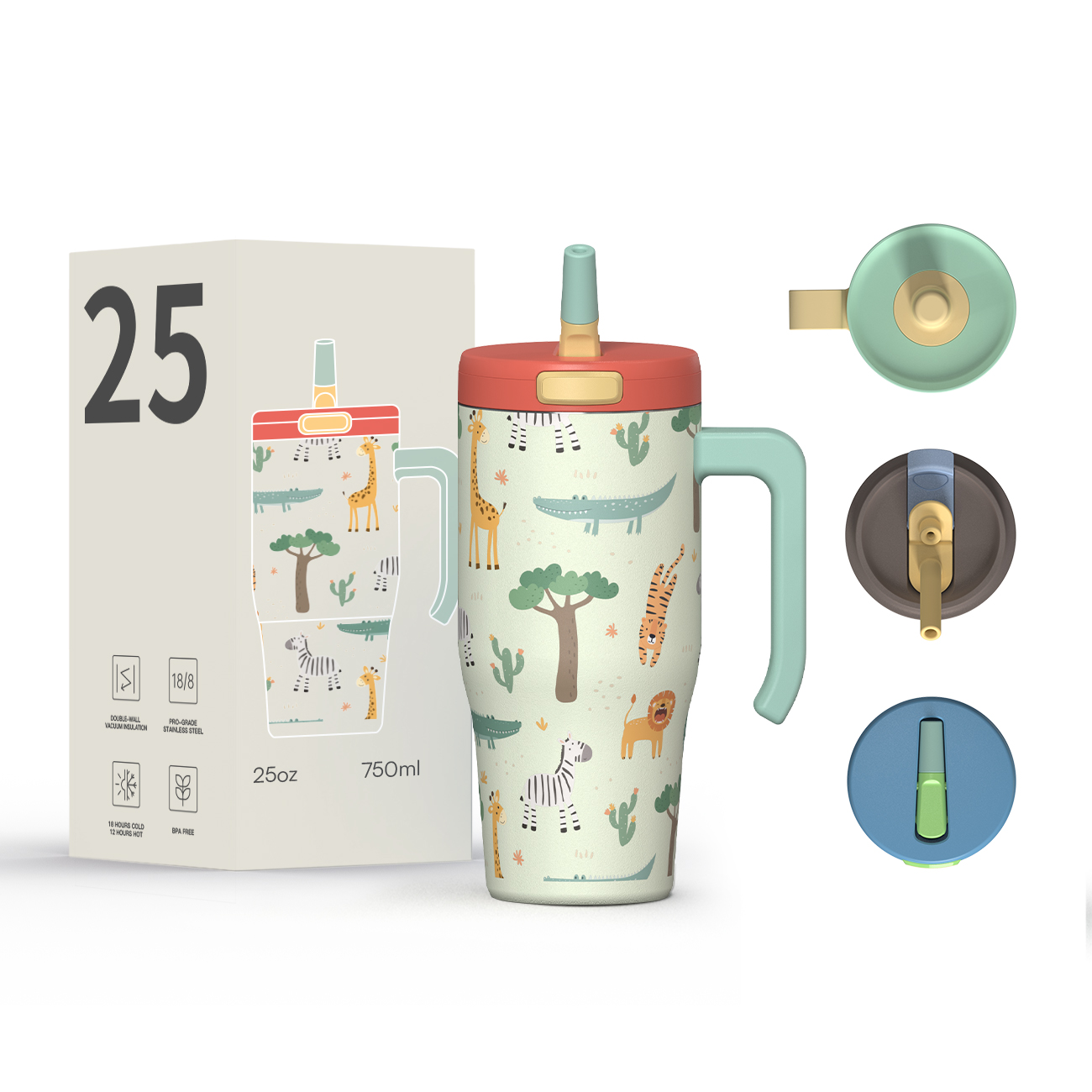 Whloesale water bottle Customized Logo and Color Tumbler with Ergonomic Handle Kids Tumbler 18oz 25oz with Silicone Straw Loop Lids Keep Hot and Cold