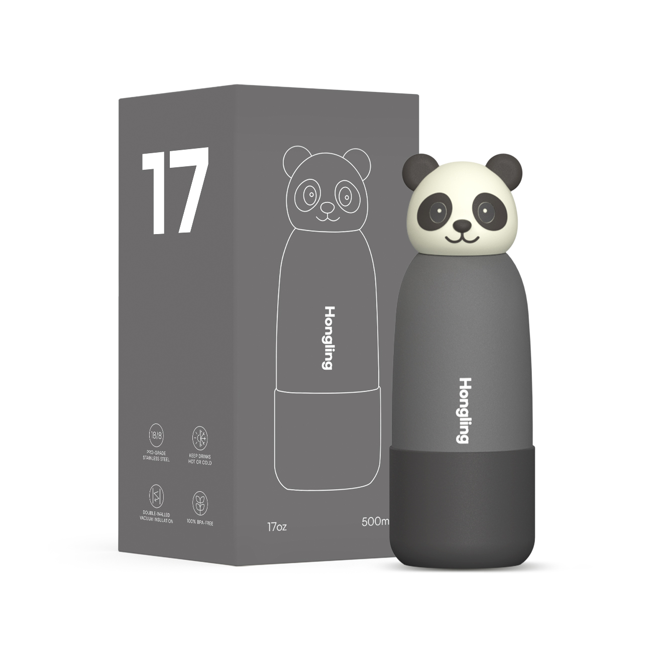 Hong Ling  Vacuum Insulated Stainless Steel Tumbler With silicone character head 2025 Trending Flask Mug Water Bottle BPA Free kids water bottle 