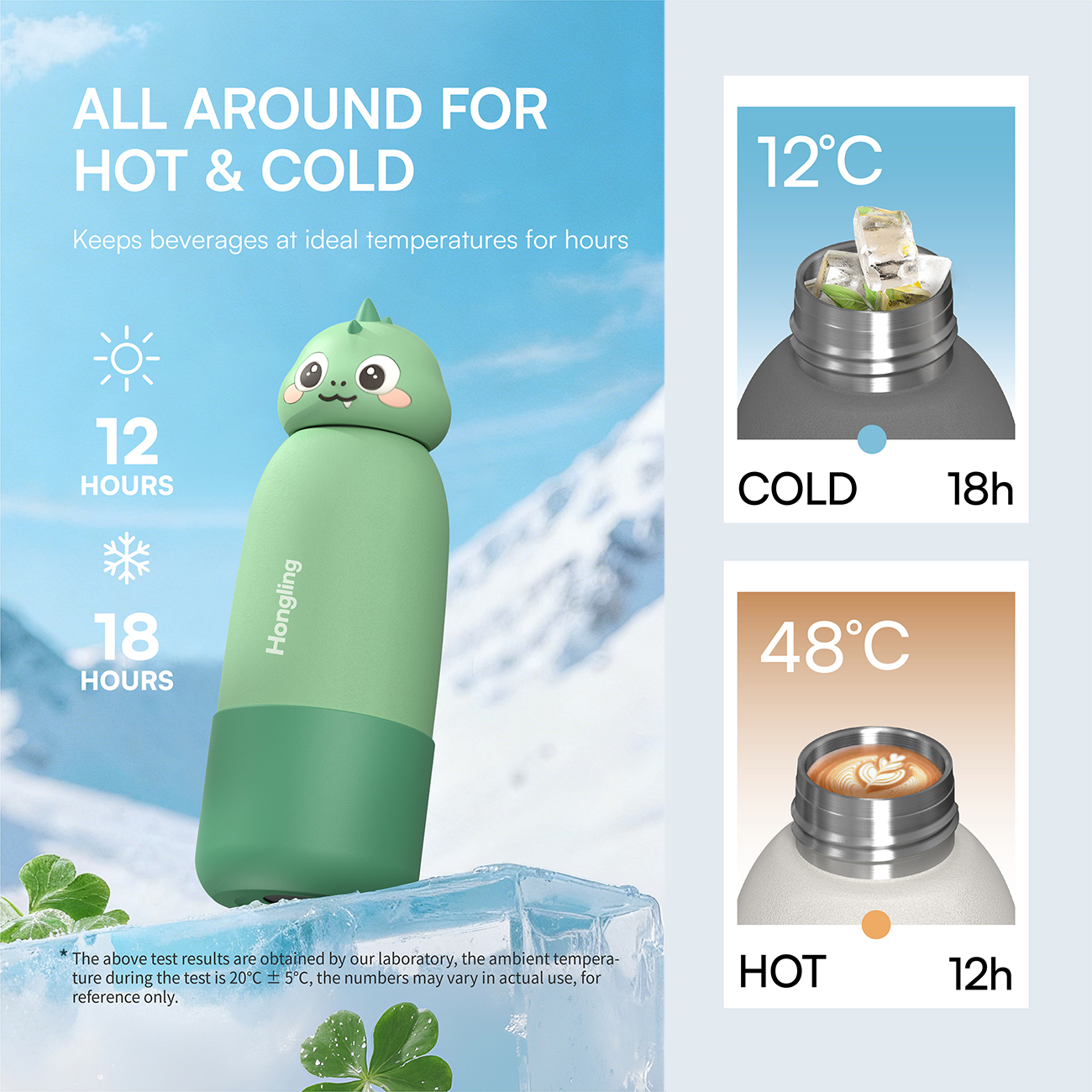 Hong Ling  Vacuum Insulated Stainless Steel Tumbler With silicone character head 2025 Trending Flask Mug Water Bottle BPA Free kids water bottle 