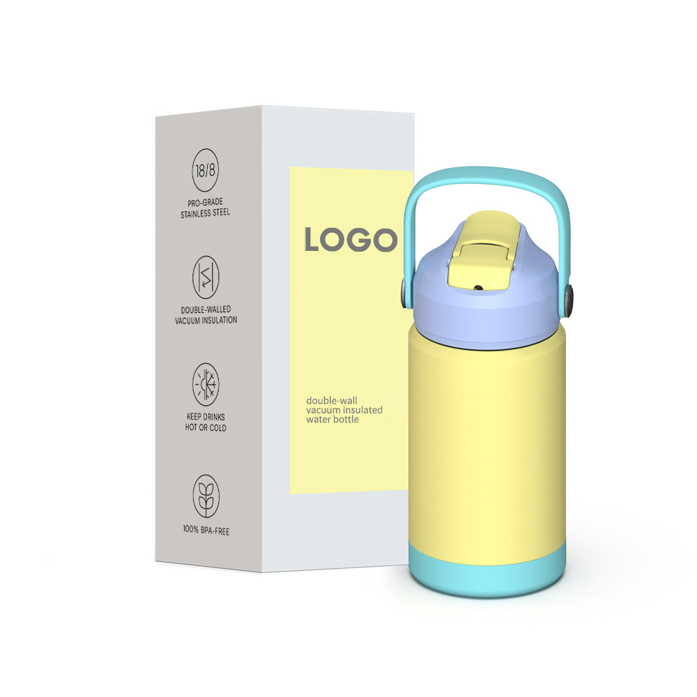 12oz kid water bottle with straw lids contrast color