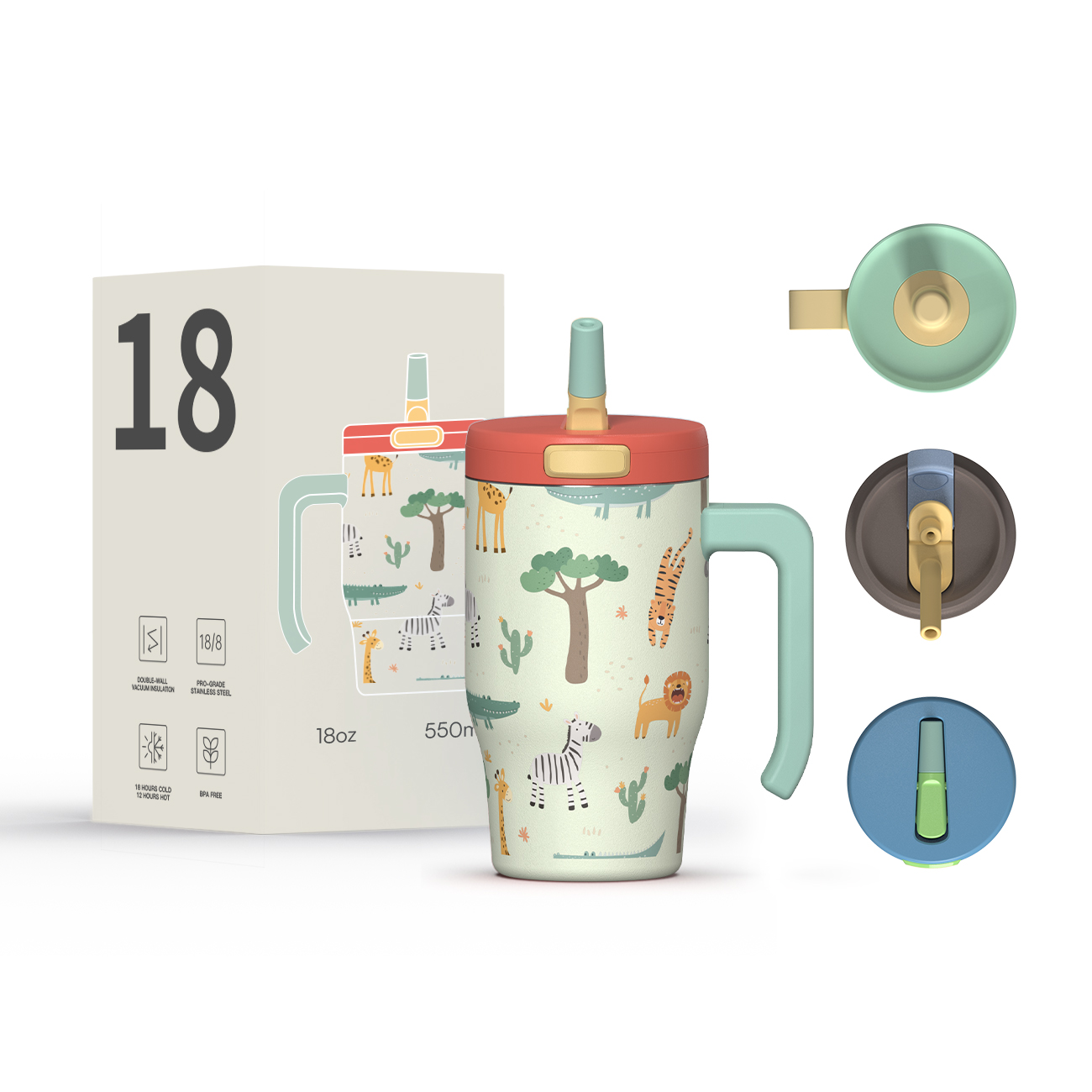 Whloesale water bottle Customized Logo and Color Tumbler with Ergonomic Handle Kids Tumbler 18oz 25oz with Silicone Straw Loop Lids Keep Hot and Cold