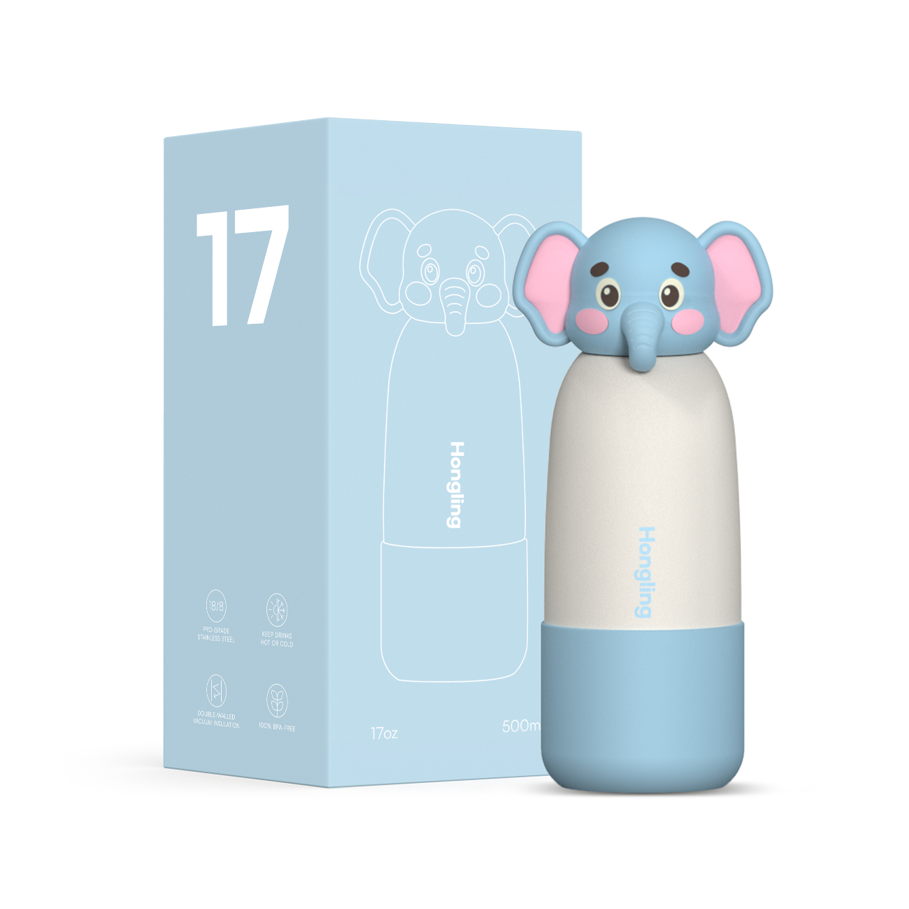 Hong Ling  Vacuum Insulated Stainless Steel Tumbler With silicone character head 2025 Trending Flask Mug Water Bottle BPA Free kids water bottle 