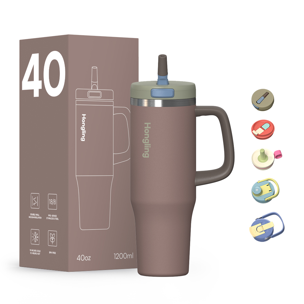  flip-open straw lid 32oz 40oz 50oz  Insulated Tumbler Stainless Steel Sports Water Bottle with Handle and Straw Lid 