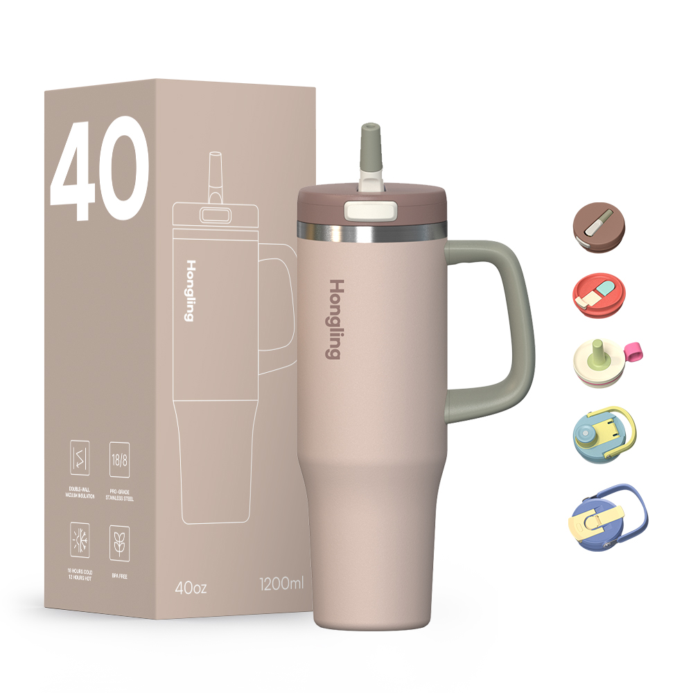  flip-open straw lid 32oz 40oz 50oz  Insulated Tumbler Stainless Steel Sports Water Bottle with Handle and Straw Lid 