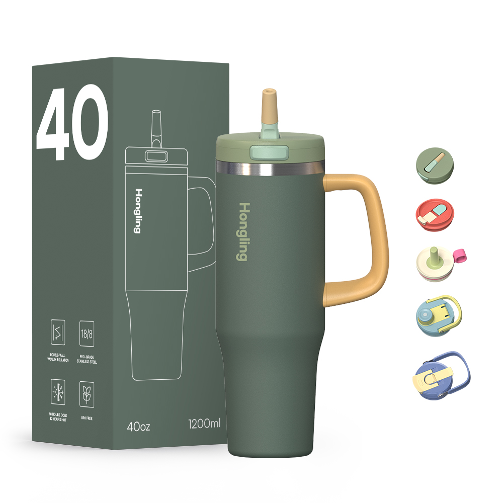  flip-open straw lid 32oz 40oz 50oz  Insulated Tumbler Stainless Steel Sports Water Bottle with Handle and Straw Lid 