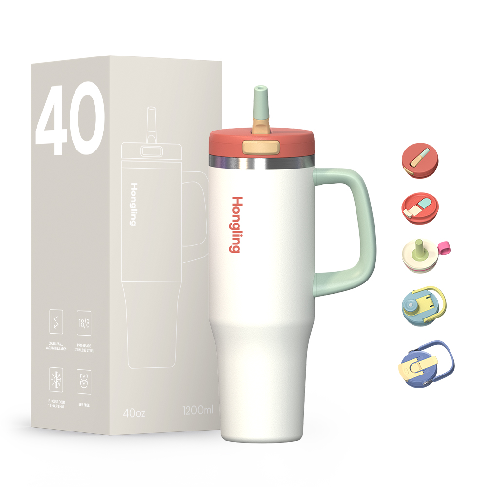  flip-open straw lid 32oz 40oz 50oz  Insulated Tumbler Stainless Steel Sports Water Bottle with Handle and Straw Lid 