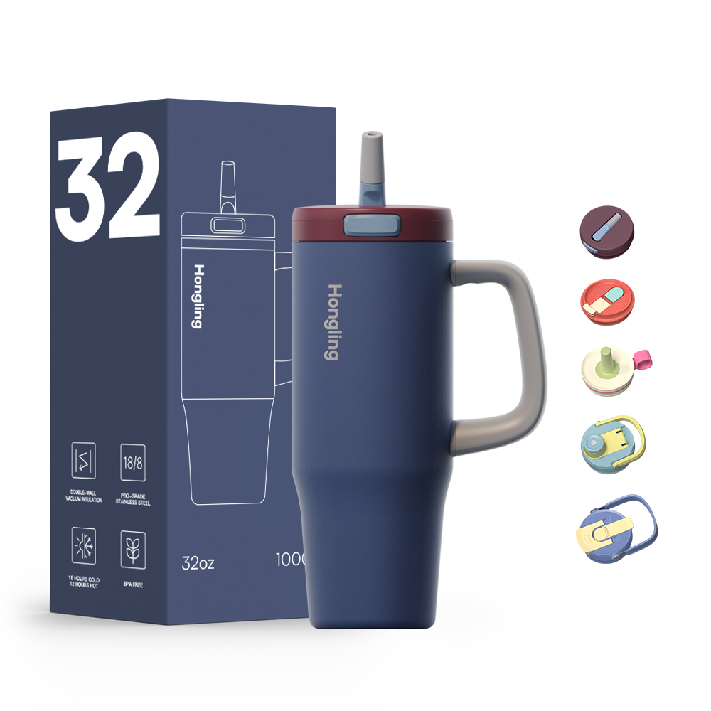 flip-open straw lid 32oz 40oz 50oz  Insulated Tumbler Stainless Steel Sports Water Bottle with Handle and Straw Lid 