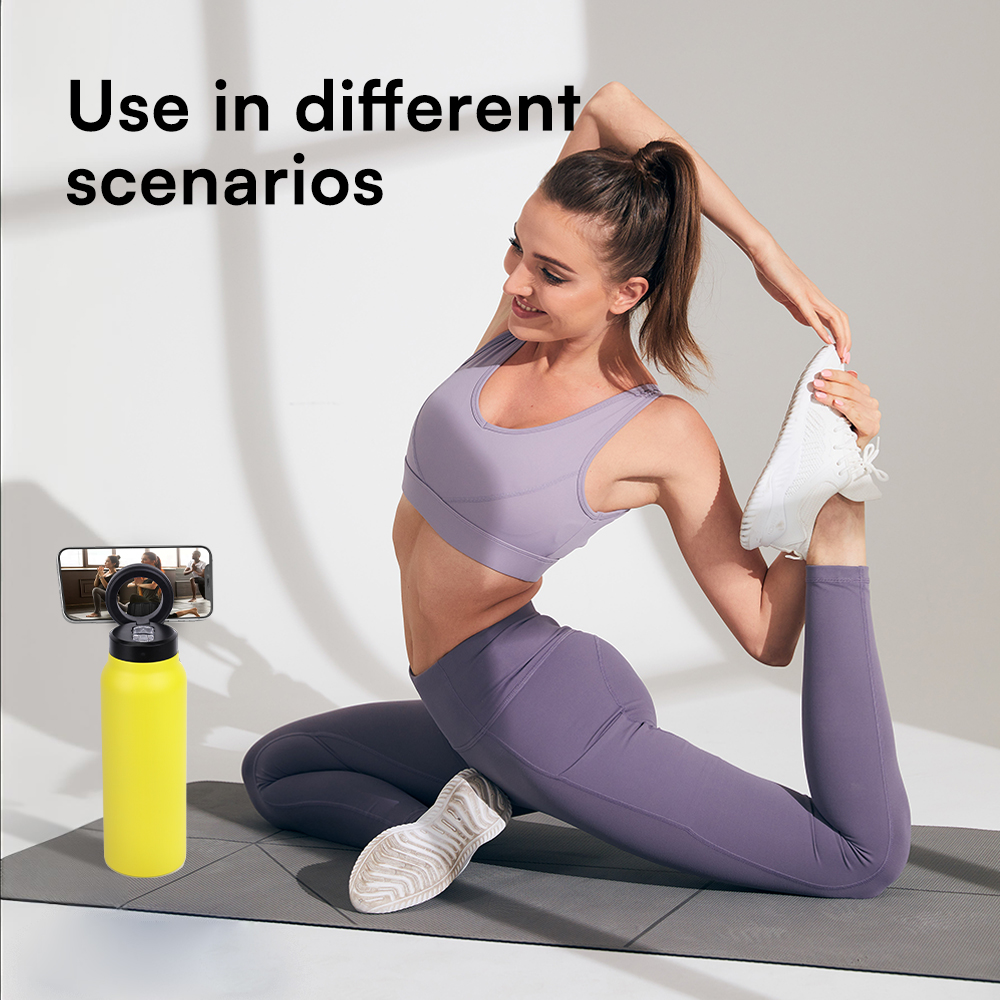 Insulated Water Bottle - MagSafe Compatible Water Bottle With Magnetic Phone Holder - Stainless Steel Water Bottle With Tripod Phone Mount - Hot 18H, Cold 24H, 360° Rotate - 24oz