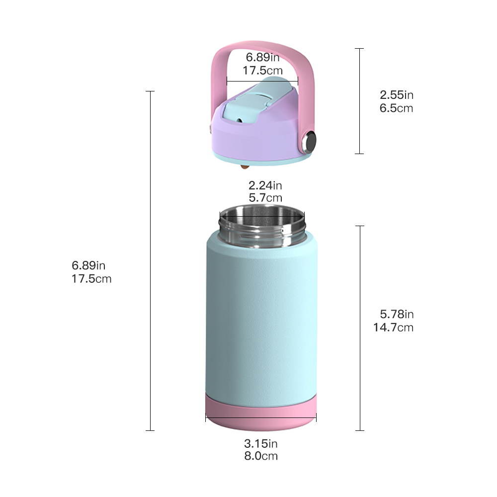 12oz kid water bottle with straw lids contrast color