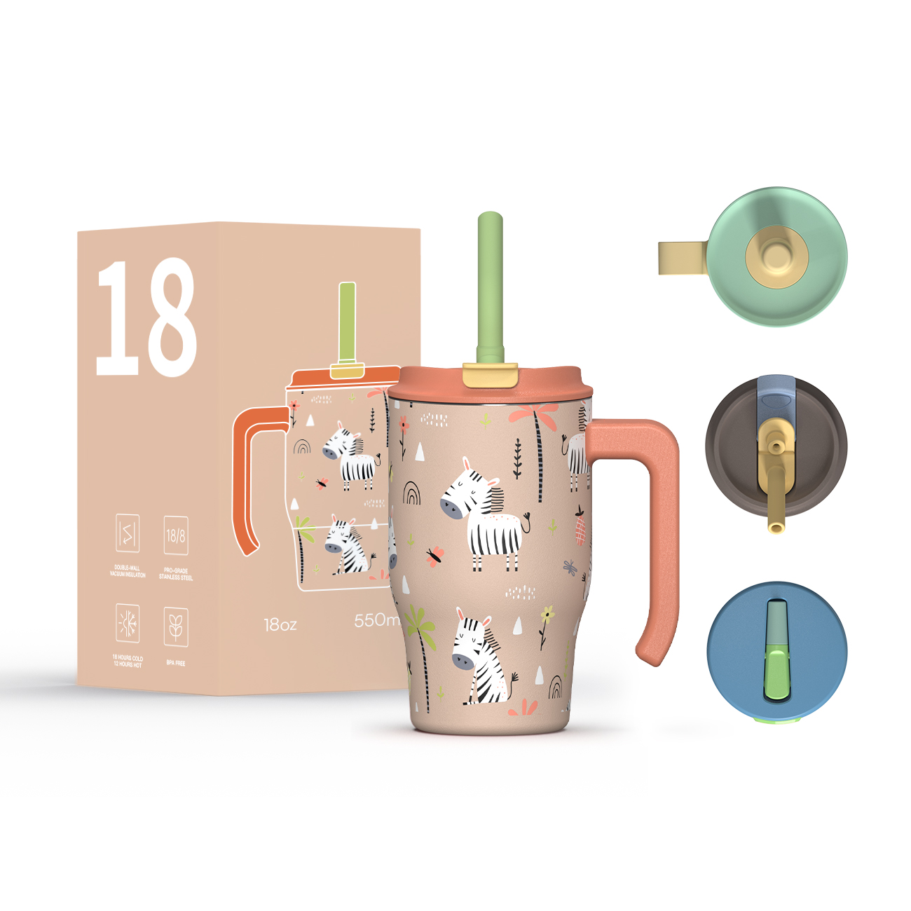 Whloesale water bottle Customized Logo and Color Tumbler with Ergonomic Handle Kids Tumbler 18oz 25oz with Silicone Straw Loop Lids Keep Hot and Cold