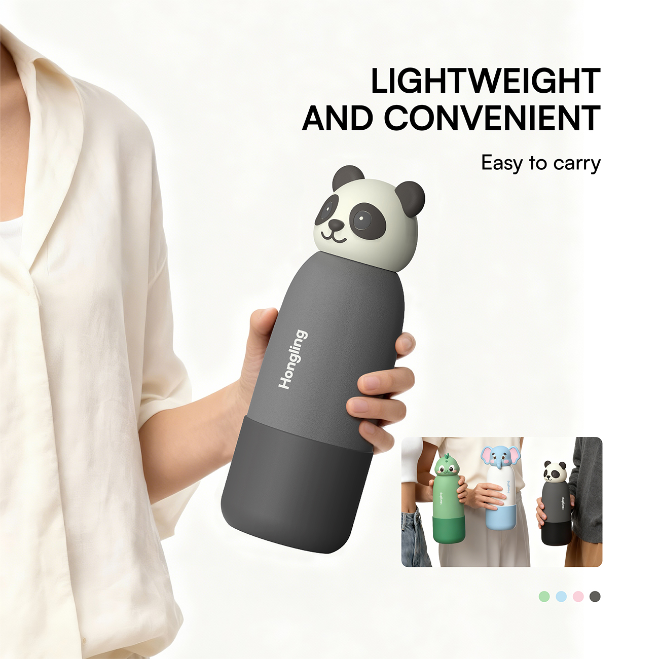 Hong Ling  Vacuum Insulated Stainless Steel Tumbler With silicone character head 2025 Trending Flask Mug Water Bottle BPA Free kids water bottle 