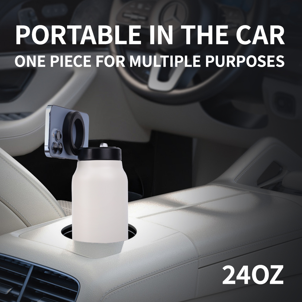 Insulated Water Bottle - MagSafe Compatible Water Bottle With Magnetic Phone Holder - Stainless Steel Water Bottle With Tripod Phone Mount - Hot 18H, Cold 24H, 360° Rotate - 24oz