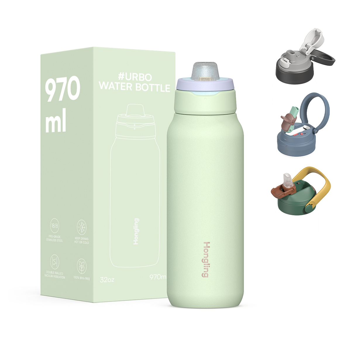 Patented Detachable Twist Duo Lid Water Bottle | 100% Easy Clean & Multi-Lid Interchangeable System