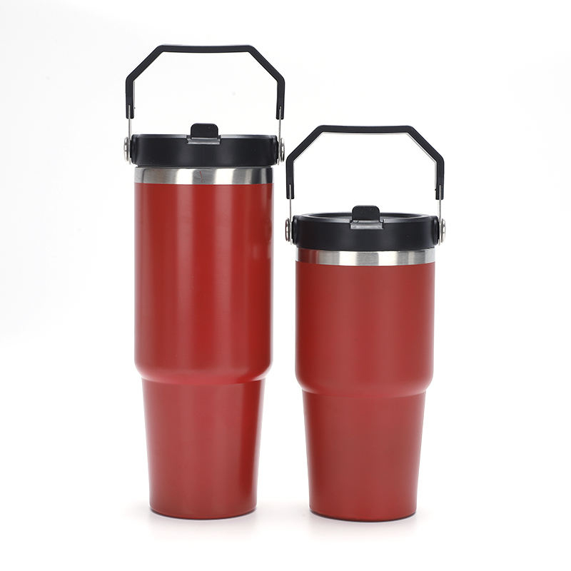 30oz Travel Tumbler with Handle and Flip Straw Lid, Leak Proof Vacuum Insulated Stainless Steel Travel Water Bottle, Fit in Car Cup Holder