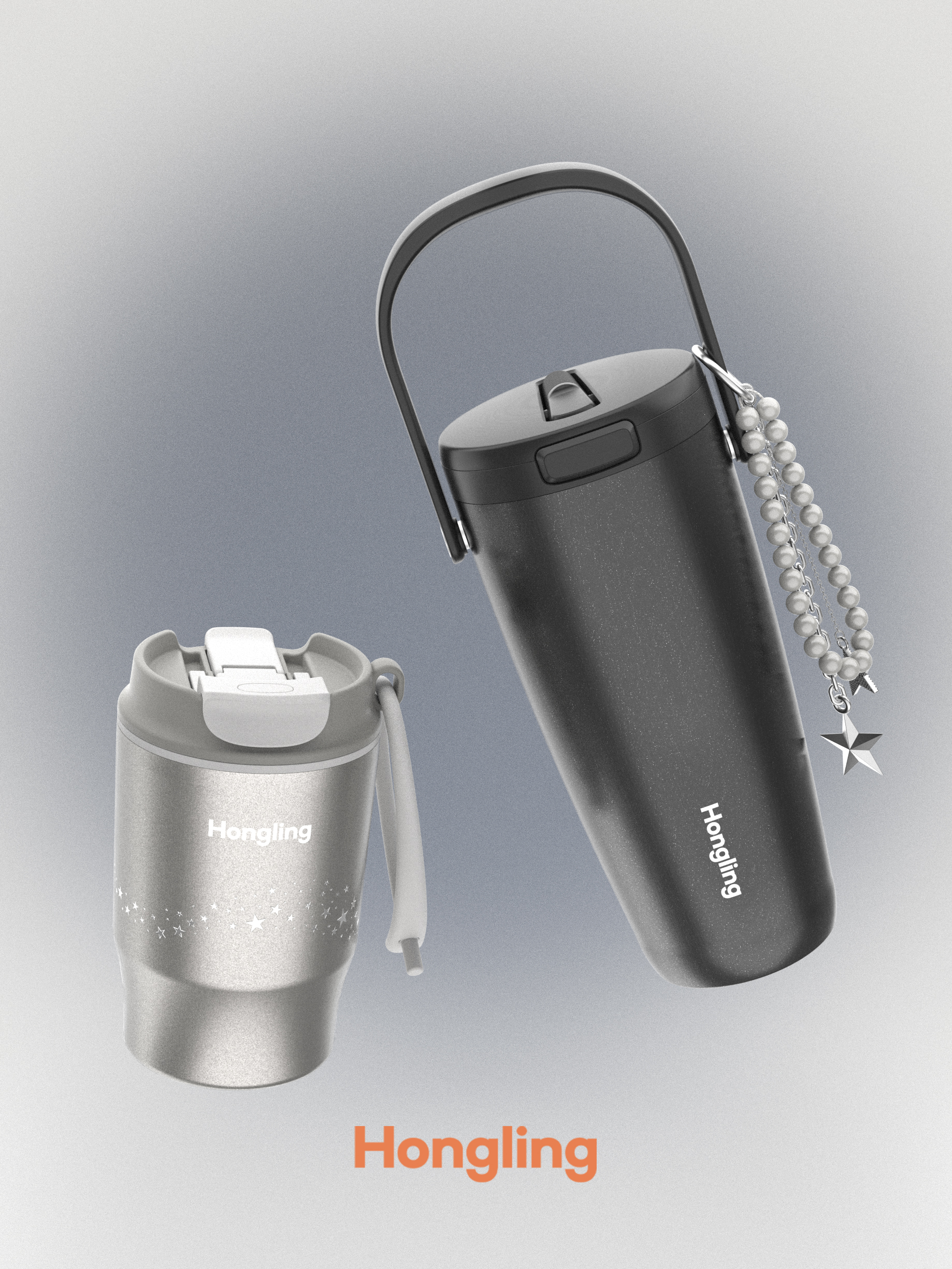 Custom Shimmer Gloss Stainless Steel Tumbler Set | Wholesale Insulated Travel Mug with Handle & Lid