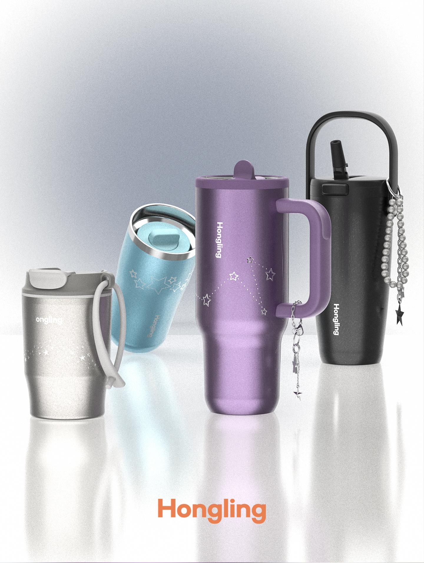 Custom Shimmer Gloss Stainless Steel Tumbler Set | Wholesale Insulated Travel Mug with Handle & Lid