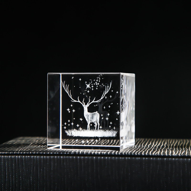 🔮Crystal cube carved deer creative ornament✨