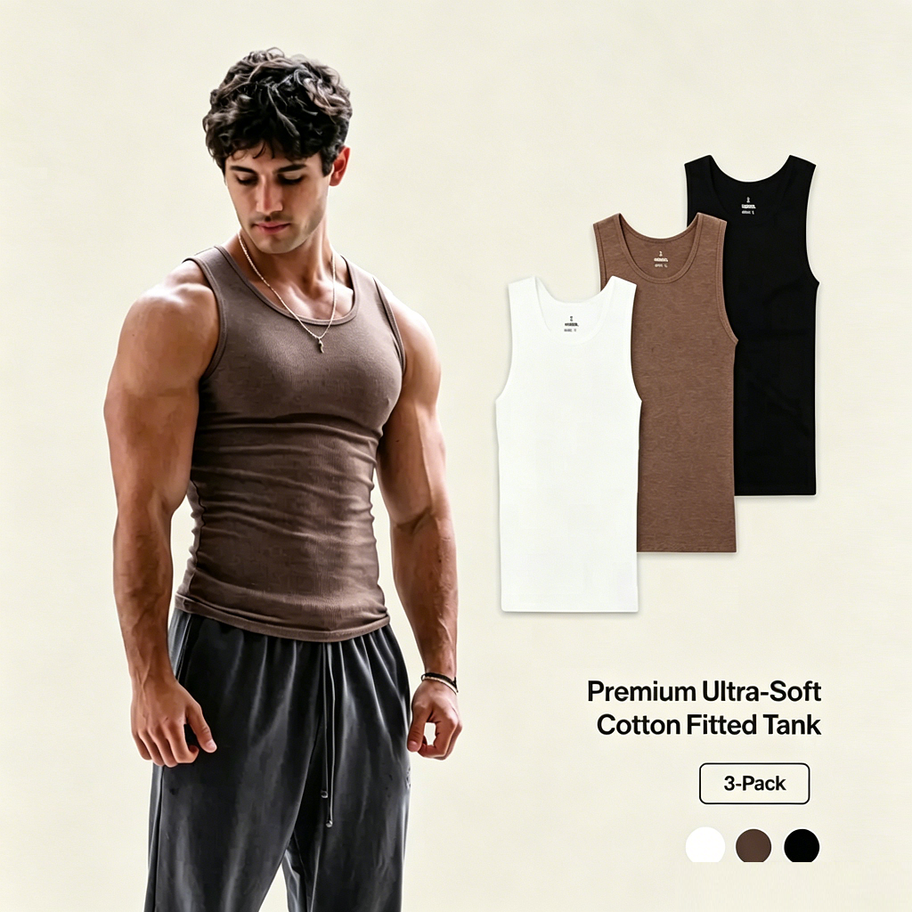 Premium Ultra-Soft Cotton Fitted Tanks 3 Pack