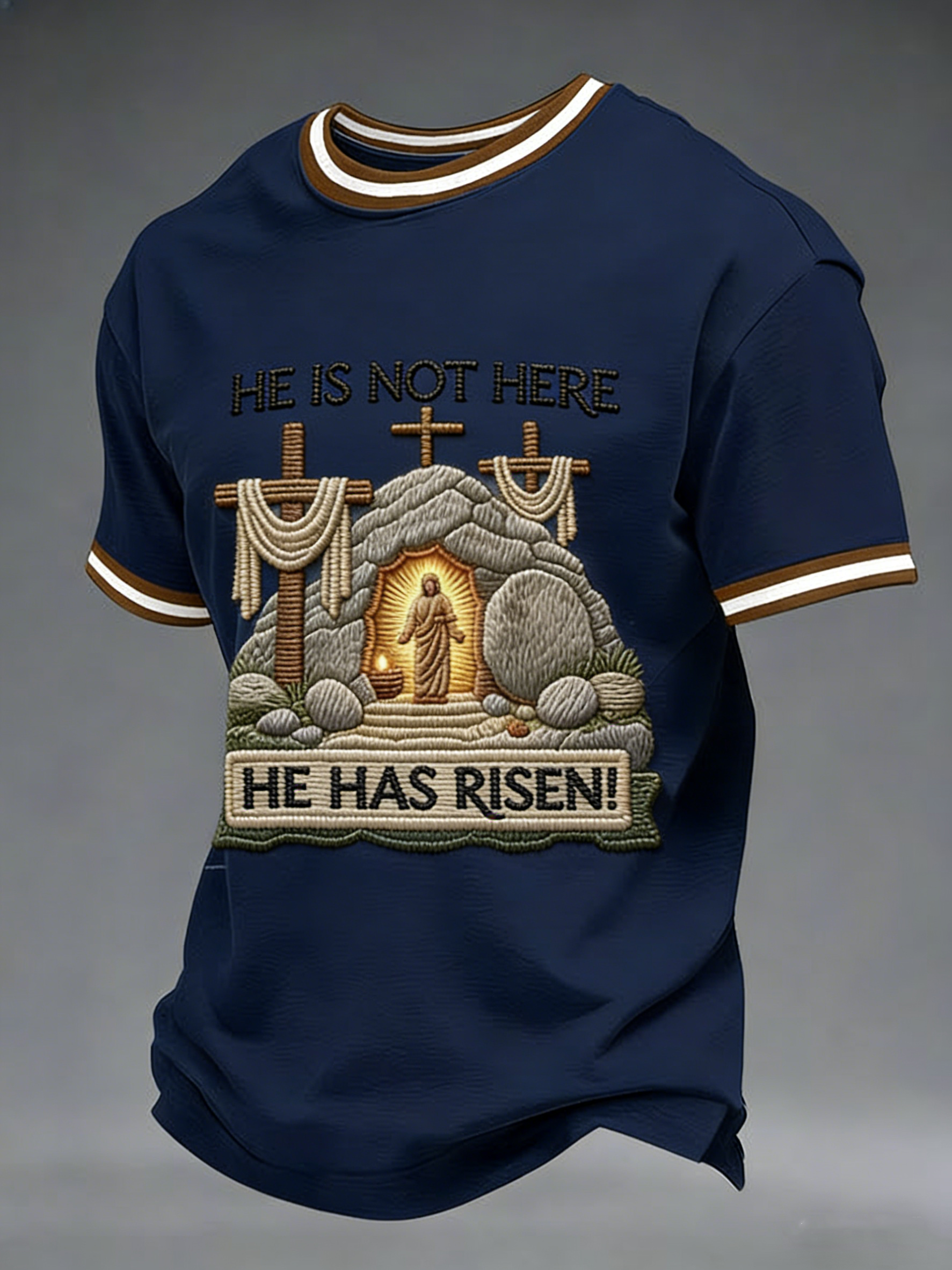 Men's He Is Not Here He Has Risen Easter Jesus Christian Cross Print Casual Tee