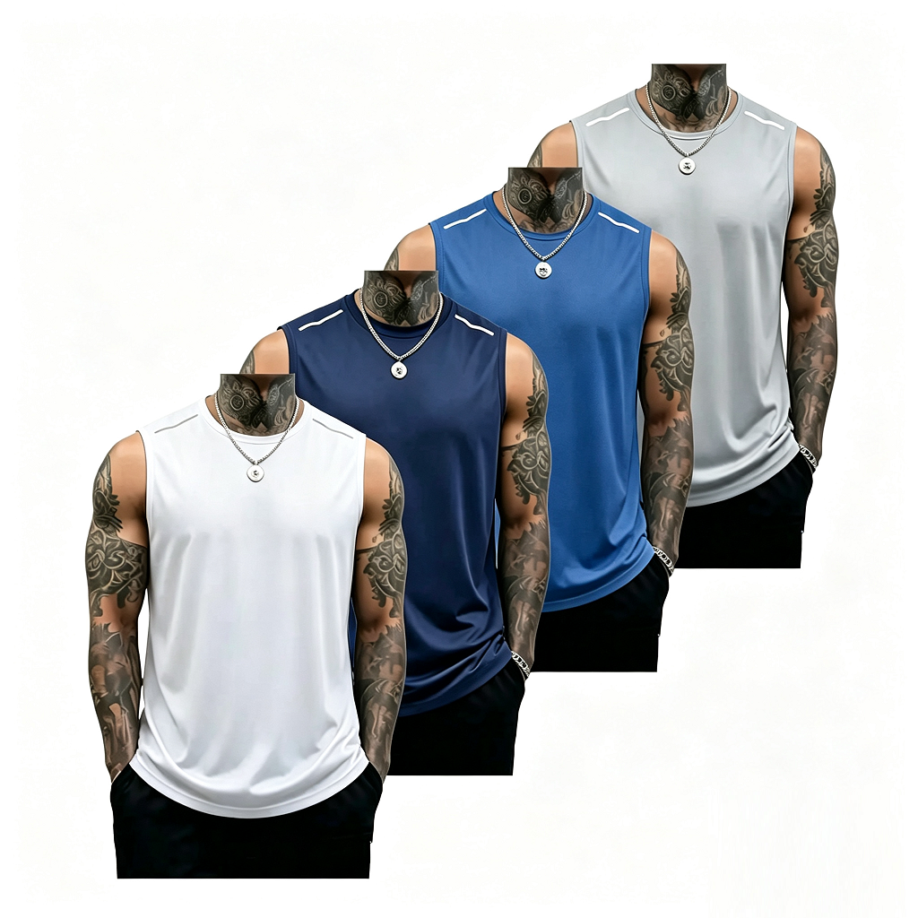 4-piece men’s fitness tank top set: casual soft sleeveless muscle T-shirt