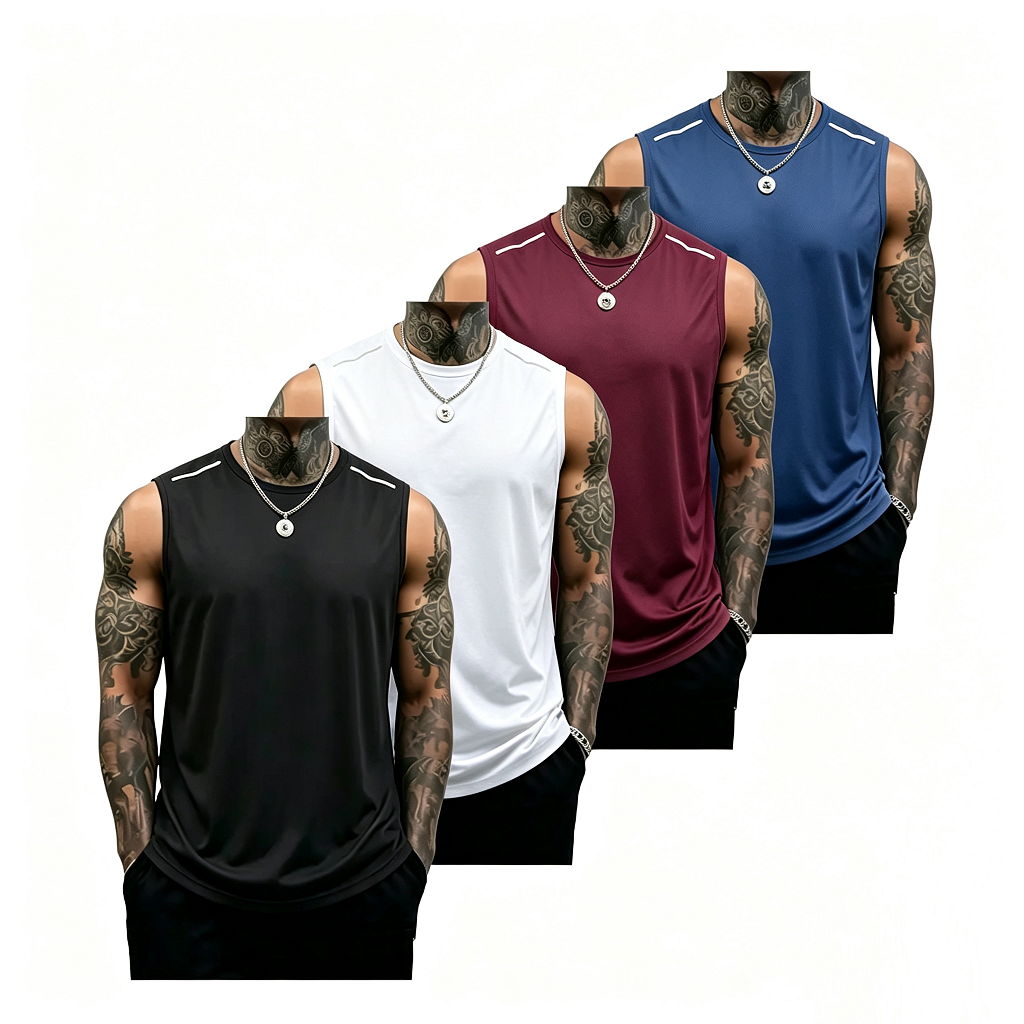 4-piece men’s fitness tank top set: casual soft sleeveless muscle T-shirt