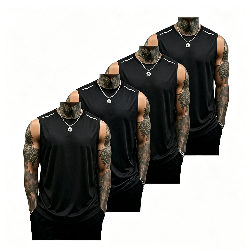 4-piece men’s fitness tank top set: casual soft sleeveless muscle T-shirt