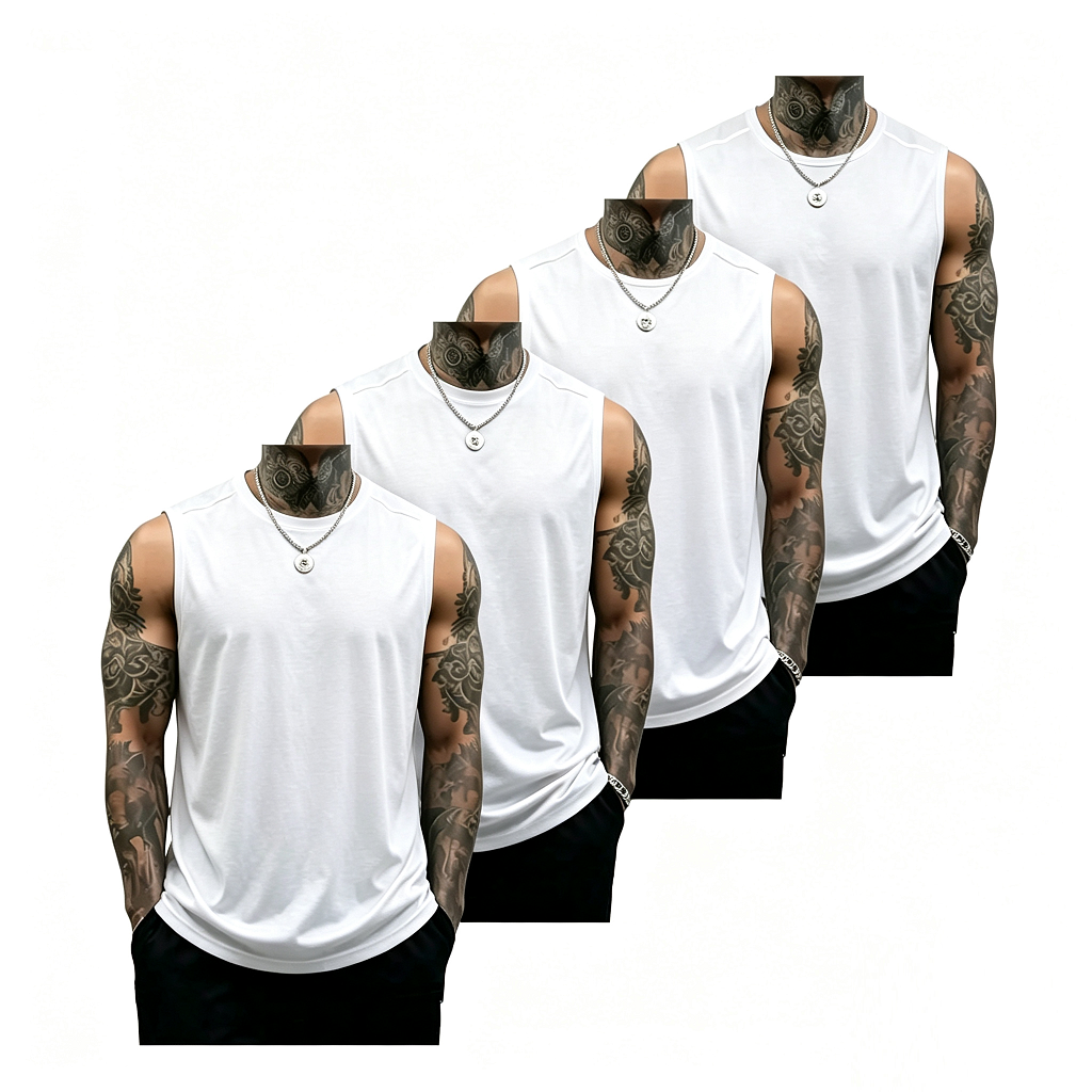 4-piece men’s fitness tank top set: casual soft sleeveless muscle T-shirt
