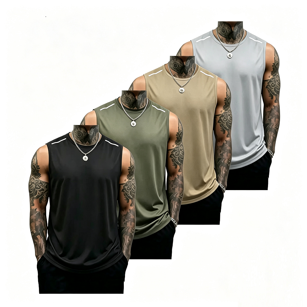 4-piece men’s fitness tank top set: casual soft sleeveless muscle T-shirt