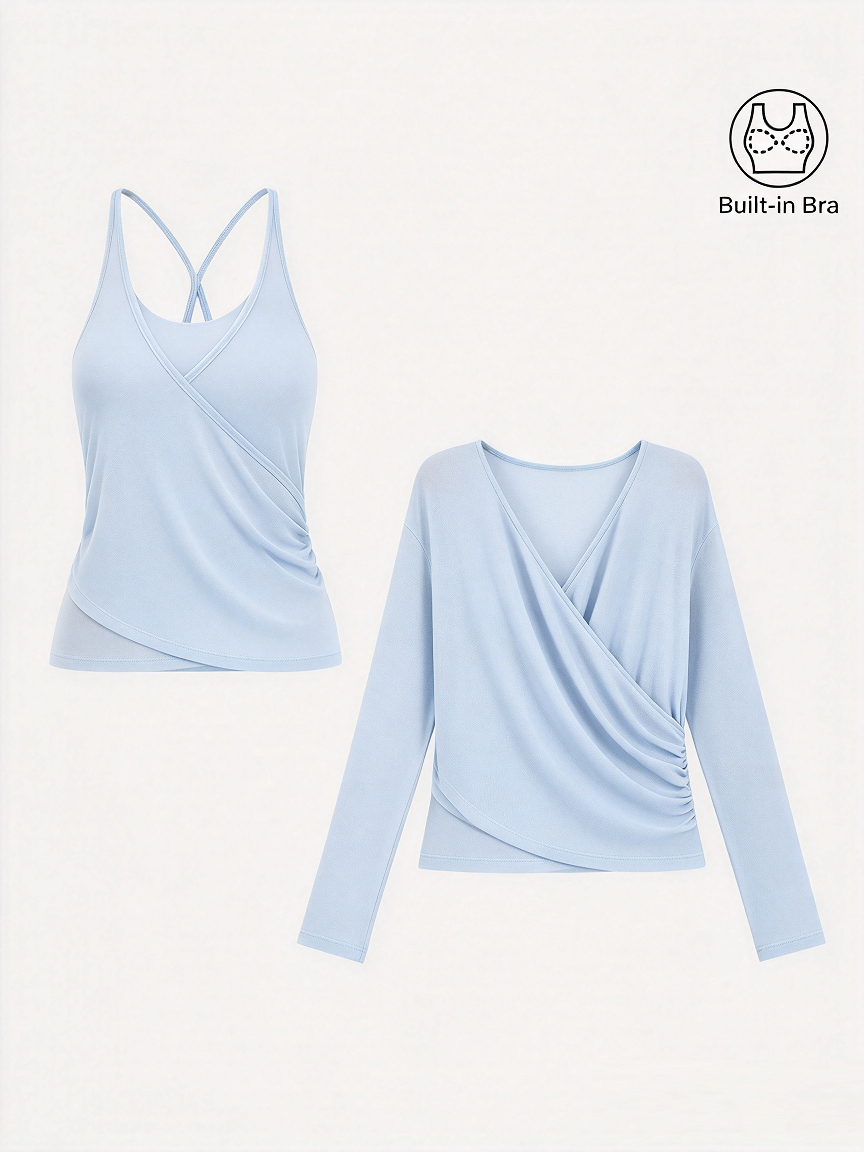LiteWarm Two-Piece Set Cami with Surplice Ruched Built-In Bra Top