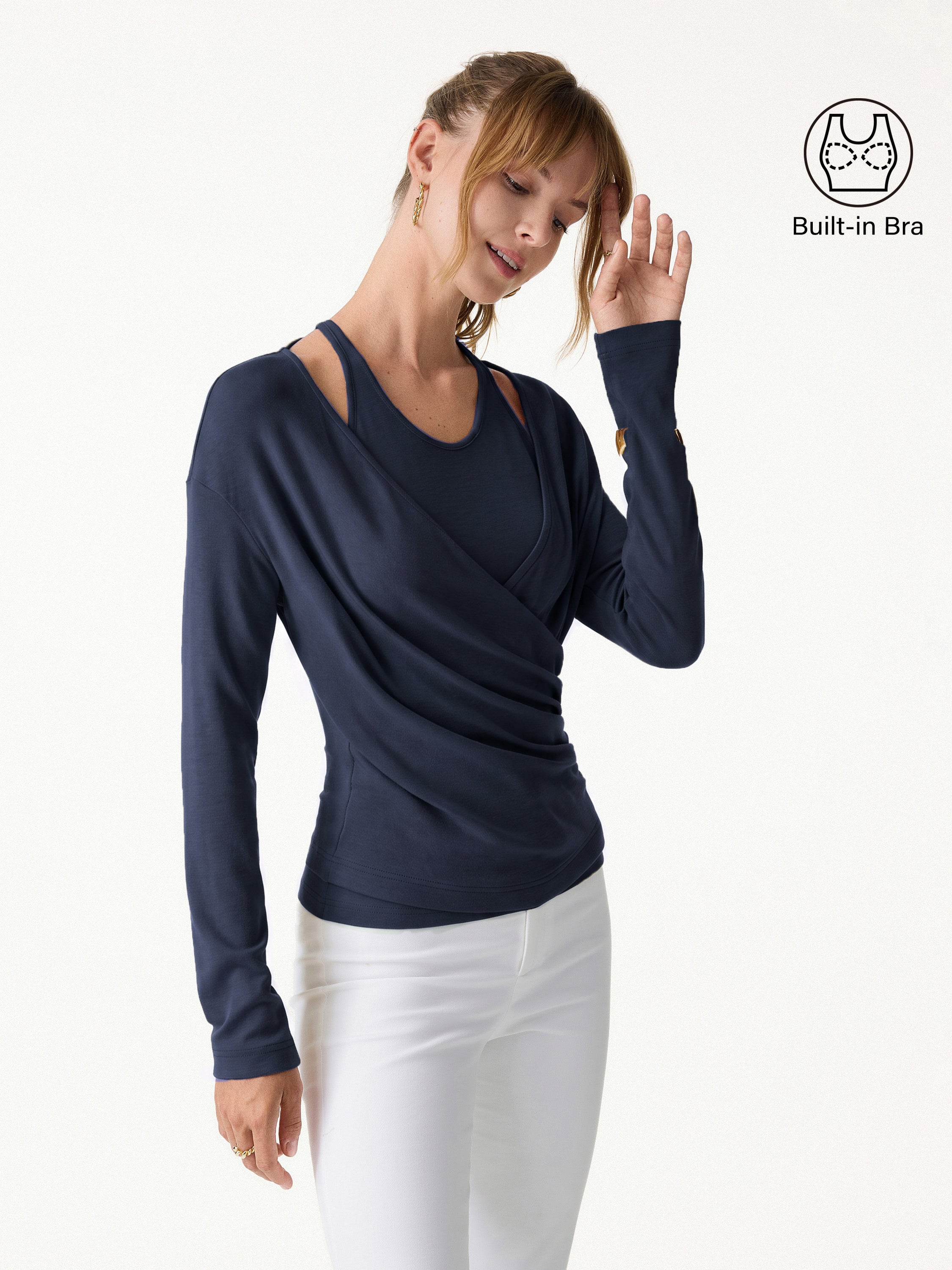 LiteWarm Two-Piece Set Cami with Surplice Ruched Built-In Bra Top
