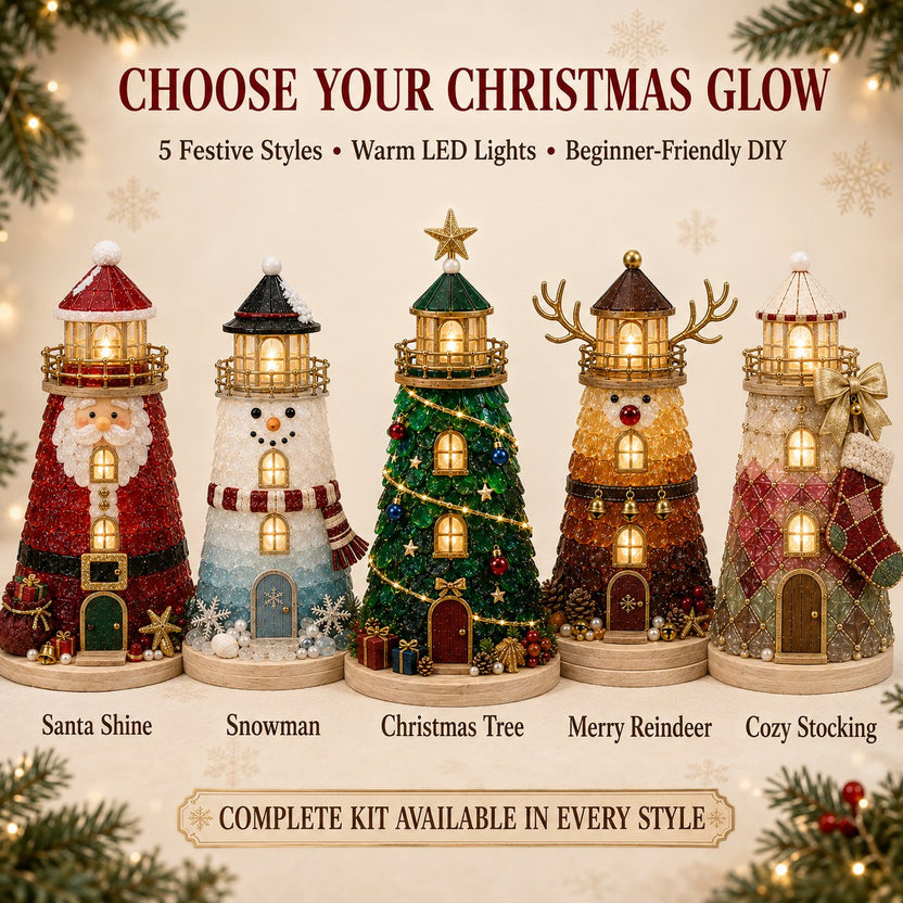 🎄Beginner-Friendly DIY Lighted Christmas Character Sea Glass-Style Lighthouse Kit Collection 💕