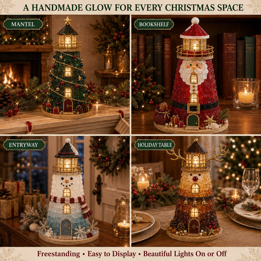🎄Beginner-Friendly DIY Lighted Christmas Character Sea Glass-Style Lighthouse Kit Collection 💕