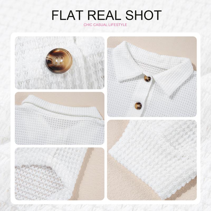 🍂Women’s Oversized Waffle Shirts Tops Button V Neck Long Sleeve Blouses