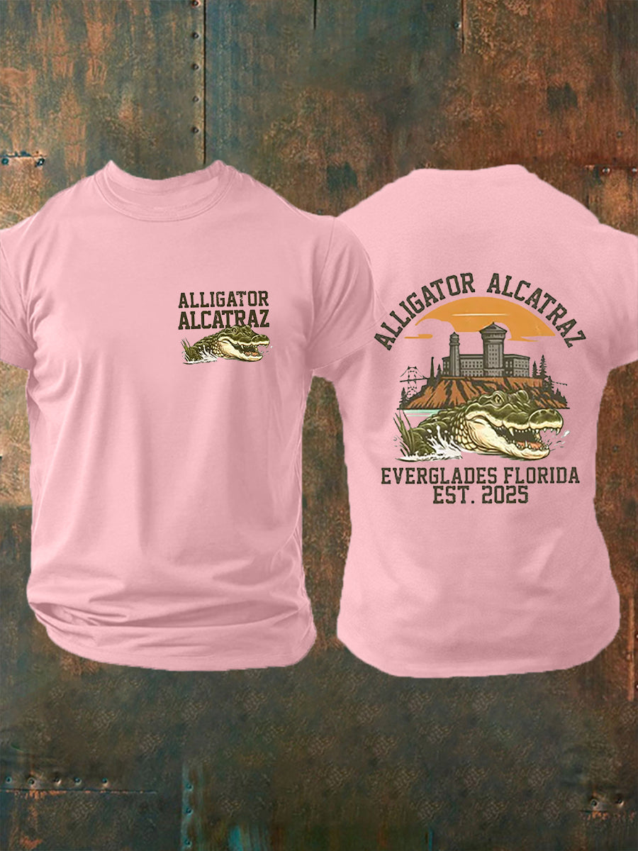 Men's Retro Alligator Alcatraz Funny Florida Everglades Dark Humor Short Sleeve Tee