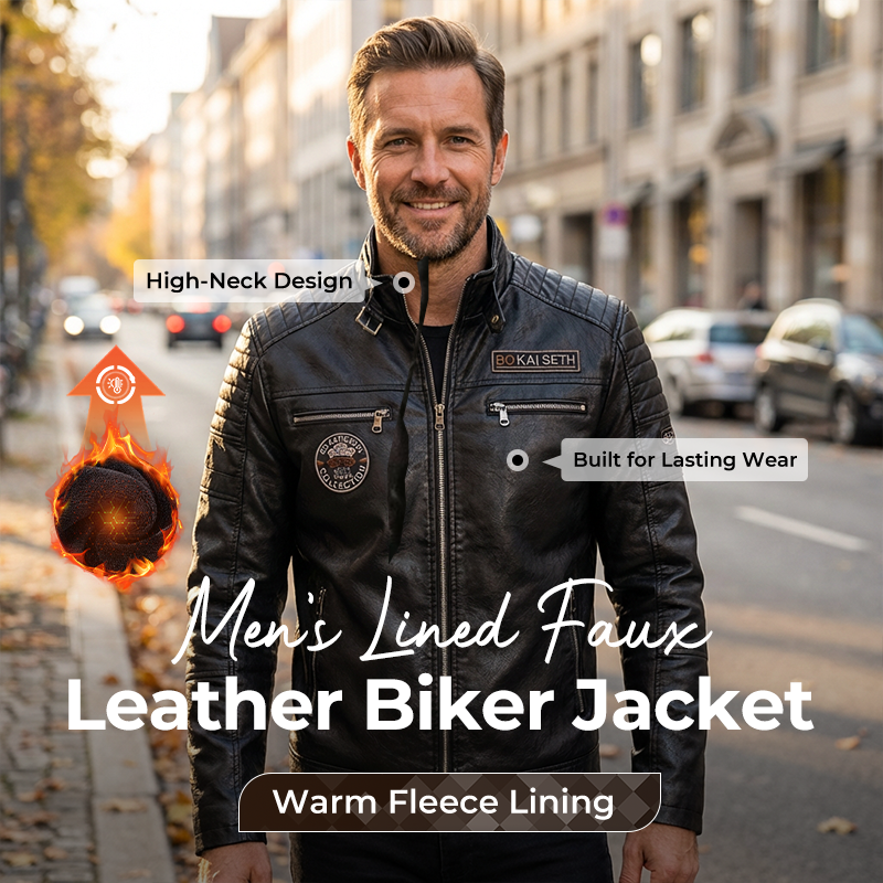 VINTAGE BIKER DESIGN - Men's Lined Faux Leather Biker Jacket