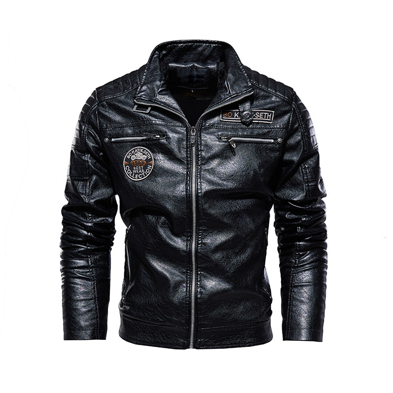 VINTAGE BIKER DESIGN - Men's Lined Faux Leather Biker Jacket