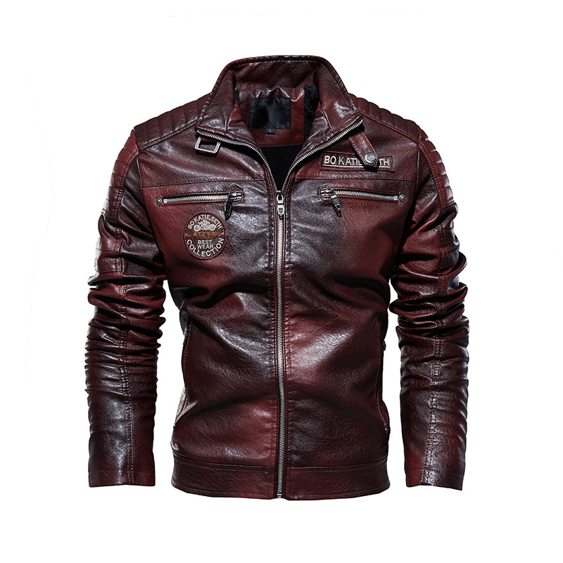 VINTAGE BIKER DESIGN - Men's Lined Faux Leather Biker Jacket