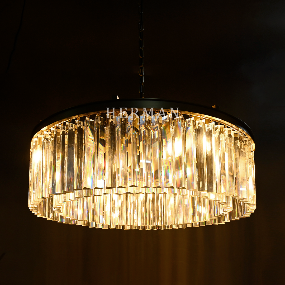 Rhys Round Chandelier 32" ,Crystal Prism
